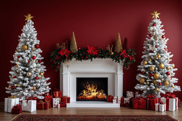 Christmas card with christmas tree with fireplace