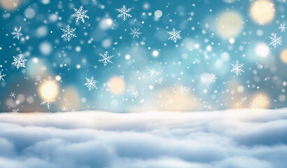 Fototapeta premium Serene Winter Snowfall with Soft Snowflakes and Bokeh Lights