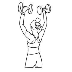 Strong woman with dumbbells silhouette