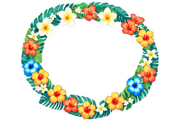 Naklejka premium Tropical Flower Wreath Frame on a transparent background