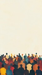 Obraz premium Minimalist abstract figures on vibrant yellow background depicting a dynamic inclusive society