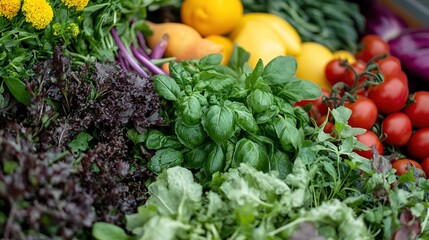 A vibrant selection of fresh produce and herbs, ready for creating a nutritious meal