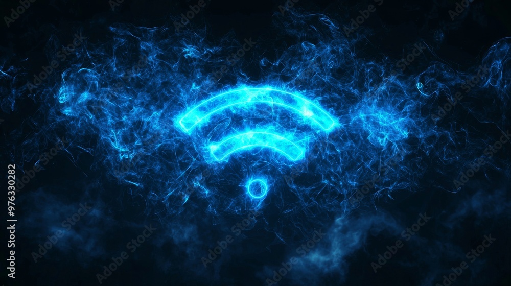 Wall mural an abstract rendering of the wi-fi symbol representing wireless networking innovation with a blue ne