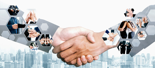 Teamwork and human resources HR management technology concept in corporate business with people...