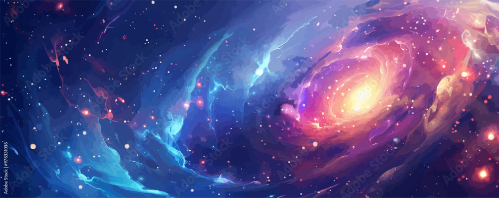 Wall mural abstract galaxy with swirling stars and vibrant colors, cosmic wonder, vector illustration for t-shi