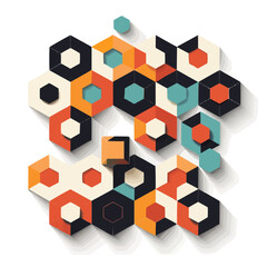 Abstract geometric hexagons icon flat on white isolated background, vector design.