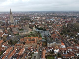 Obraz premium Brugge from an aerial perspective, highlighting its historical charm, architectural beauty, and scenic waterways 
