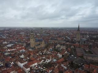 Obraz premium Brugge from an aerial perspective, highlighting its historical charm, architectural beauty, and scenic waterways 