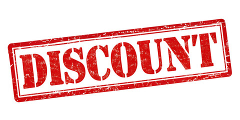 Discount red rubber stamp isolated on transparent background or white background with distressed...