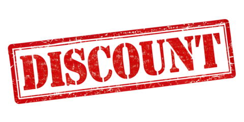 Discount red rubber stamp isolated on transparent background or white background with distressed texture effect