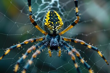 Stunning Close-Up of a Colorful Spider in Its Intricate Web