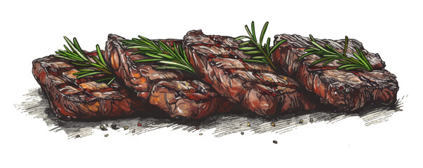 Steak barbecue drawing. BBQ meat hand drawn sketch. vector simple illustration