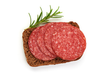 Traditional salami sausage, isolated on white background