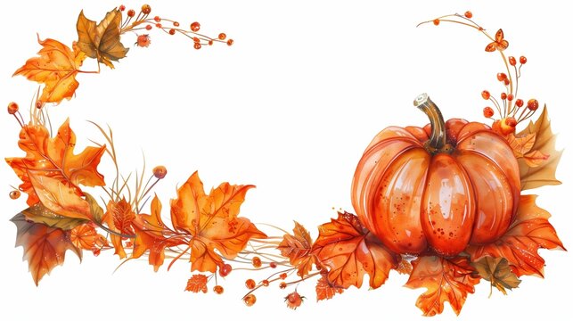 Autumn Themed Sublimation Design Featuring an Oval Frame with a Pumpkin and Vibrant Fall Leaves