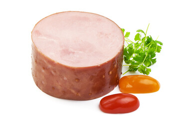 Boiled Ham Slices, close-up, isolated on white background