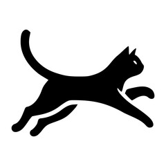 Jumping halloween black cat vector art transparent illustration, silhouette black cat vector, monochrome minimal cat svg