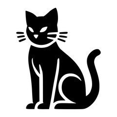 Sitting halloween black cat vector art transparent illustration, silhouette black cat vector, monochrome minimal cat svg