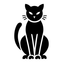 Sitting front halloween black cat vector art transparent illustration, silhouette black cat vector, monochrome minimal cat svg