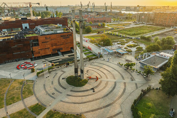
The gate of the Gdańsk shipyard, the symbol of Solidarity and the Monument to the Fallen Shipyard Workers.
