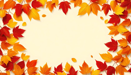 Brilliant autumn hues of yellow, red, and orange leaves create a stunning natural frame, capturing the essence of fall’s vibrant beauty and seasonal transformation background