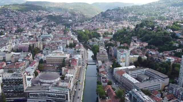 Drone aerial shot of Bosnia, Sarajevo, mostar