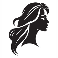 Woman heads in profile. Beautiful female faces profiles, black silhouette outline avatars, anonymous portraits with hairstyle vector set
