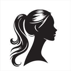 Woman heads in profile. Beautiful female faces profiles, black silhouette outline avatars, anonymous portraits with hairstyle vector set

