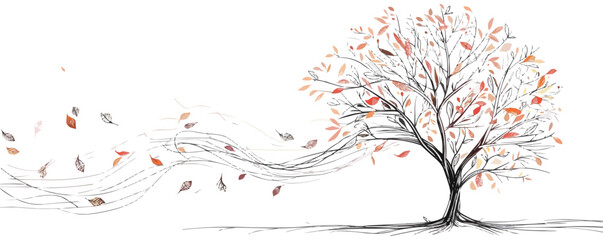 A tree with leaves blowing in the wind