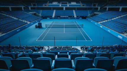 Naklejka premium seats in the stadium. Empty seats in a stadium. Empty long tennis court. 