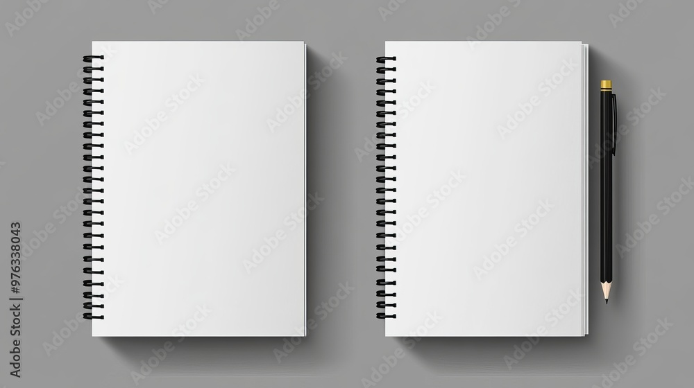 Wall mural Realistic vector illustration of a blank black and white spiralbound copybook isolated on a gray background