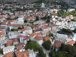 Drone aerial shot of Bosnia, Sarajevo, Mostar, Stari Most Bridge