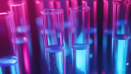 Modern Liquid Drop Droplet with Dropper on Blue Red Tone Background and Test Tube Setup