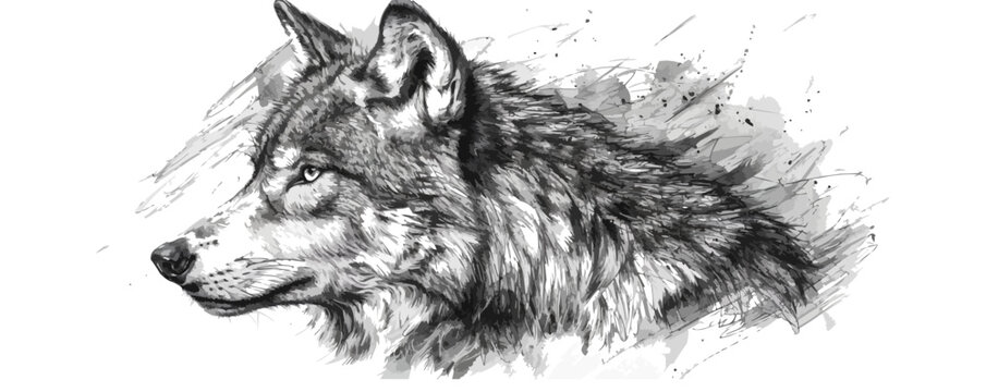 wolf Engraving style. Simple pencil drawing. vector simple illustration