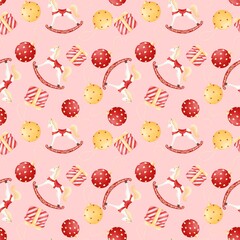 Cute seamless pattern of christmas decorations.Christmas horse decoration, Hand drawn seamless background for new year or christmas holiday design.