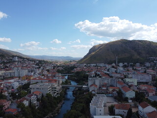 Obraz premium Drone aerial shot of Bosnia, Mostar, Stari Most Bridge