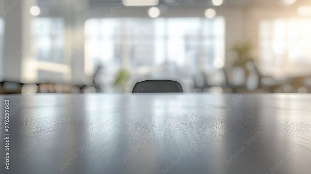 Poster tabletop view with a blurred office background representing a space for design