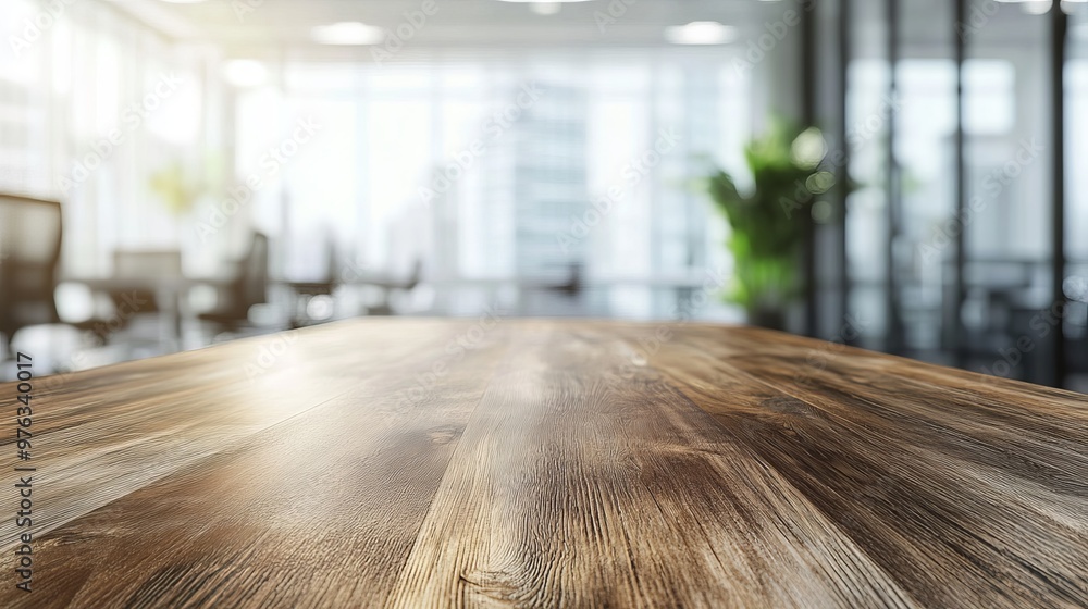 Poster tabletop view with a blurred office background representing a space for design