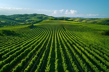 Lush Green Vineyard Landscape Under a Clear Blue Sky