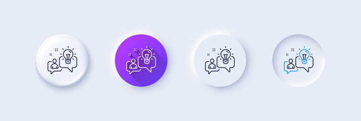 Idea line icon. Neumorphic, Purple gradient, 3d pin buttons. Business management sign. Employee creativity symbol. Line icons. Neumorphic buttons with outline signs. Vector