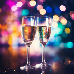 Glasses with champagne and lights