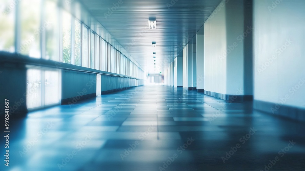 Poster wide blurred background of an empty building pathway or hallway representing a perspective view idea