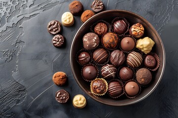 Obraz premium A Delectable Assortment of Gourmet Chocolates in a Bowl