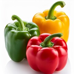 red, green and yellow peppers isolated on white background