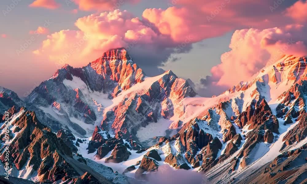 Poster Sunset reflecting off snow-capped mountains, , Video