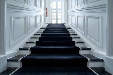 Obraz premium Elegant Staircase with Plush Carpet Leading to Bright Light