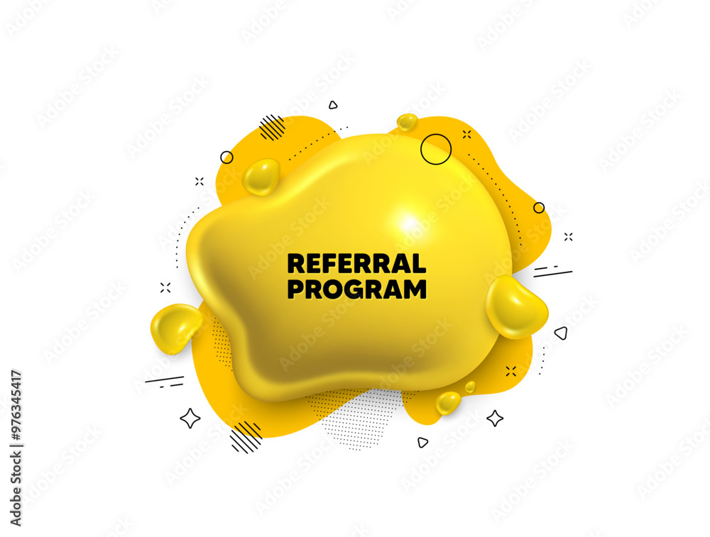 Poster abstract liquid 3d shape. referral program tag. refer a friend sign. advertising reference symbol. r
