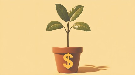 A plant in a pot with a dollar sign on it