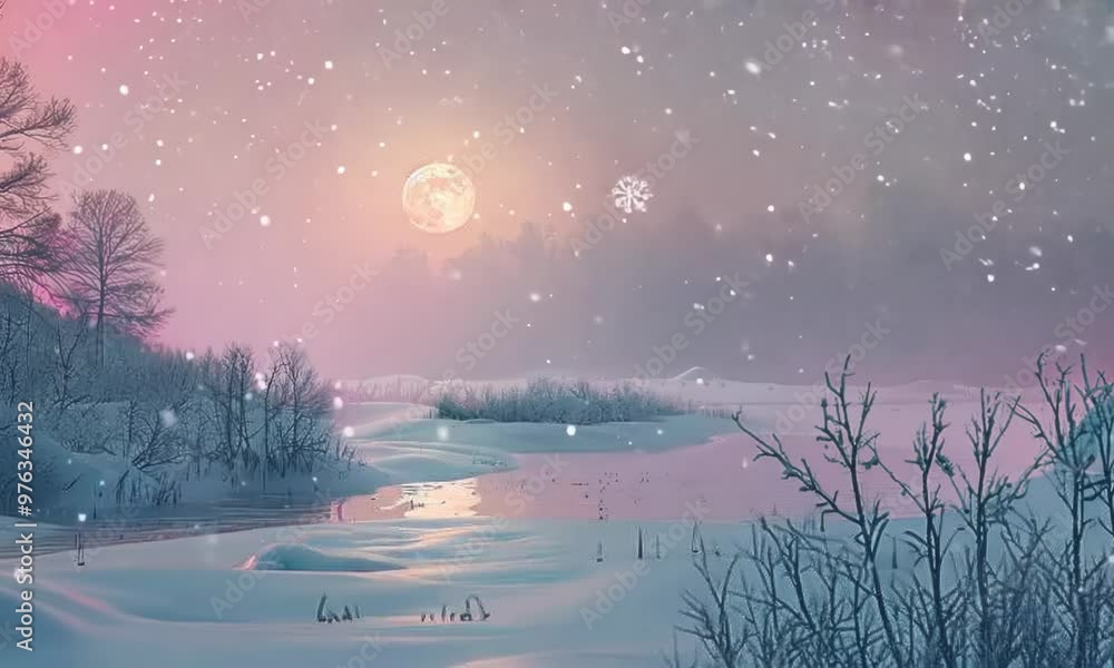 Sticker Winter moonrise over a snow-covered field, Video