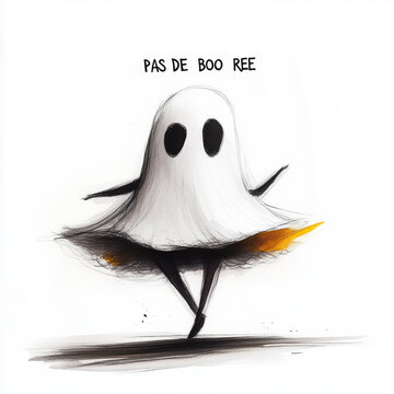 A ghost wearing a ballerina costume isolated on white background you can read the text PAS DE BOO REE