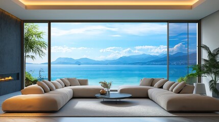 Interior with large window sea view